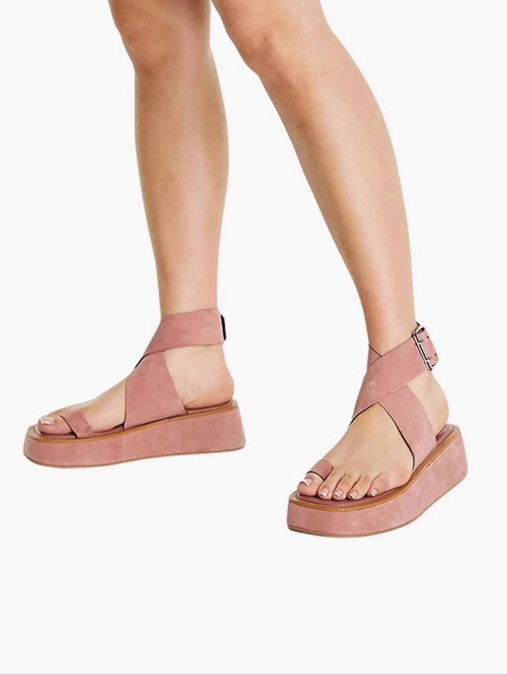 Asos Design Women’s Future Premium Suede Dusty Pink Platform Sandals Size 7